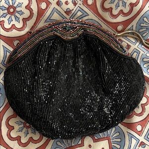 Black Beaded Evening Bag with Multicolor Trim